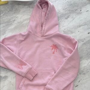 Cozy Pink Palm Puff Hoodie With Butterfly Design